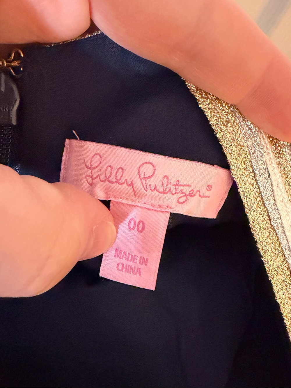 Lilly Pulitzer Navy Dress with Gold Embellished V-Neck - Picture 4 of 5